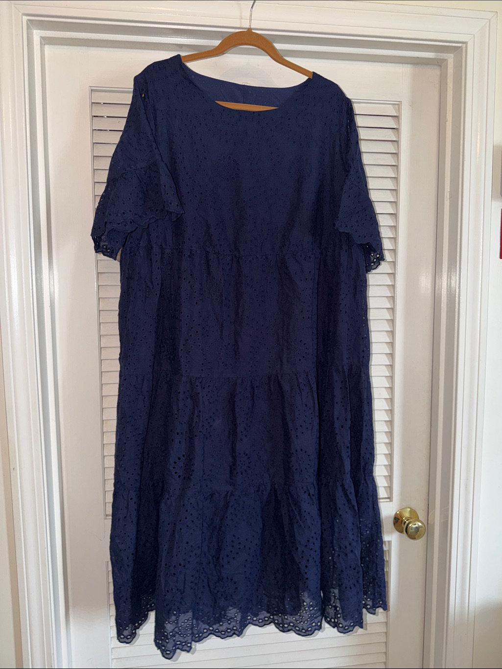 Navy Eyelet Tiered Maxi Dress - Women Sz 2xl